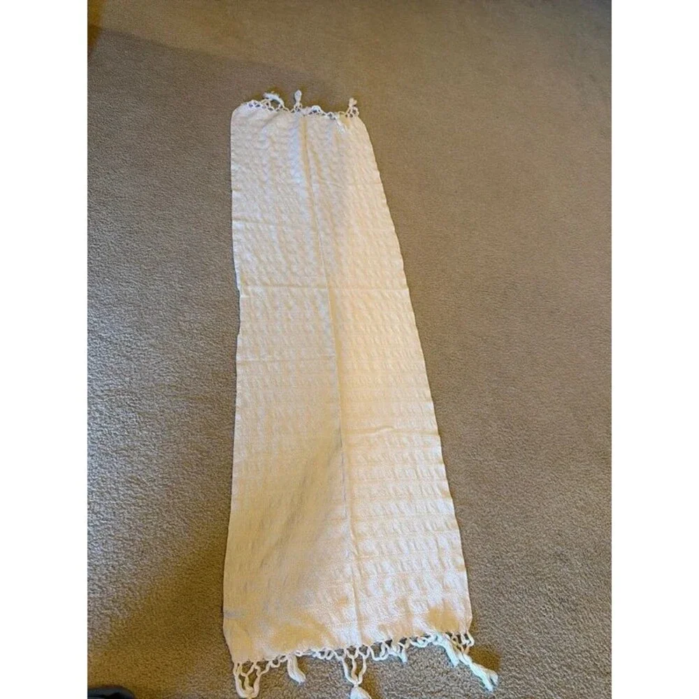 Off white wide table runner cotton woven